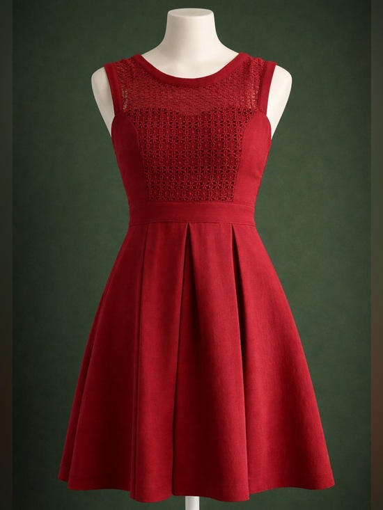 Modcloth Dresses & Skirts - ModCloth Red Sleeveless Fit and Flare Dress with Sweetheart Mesh Neckline XS